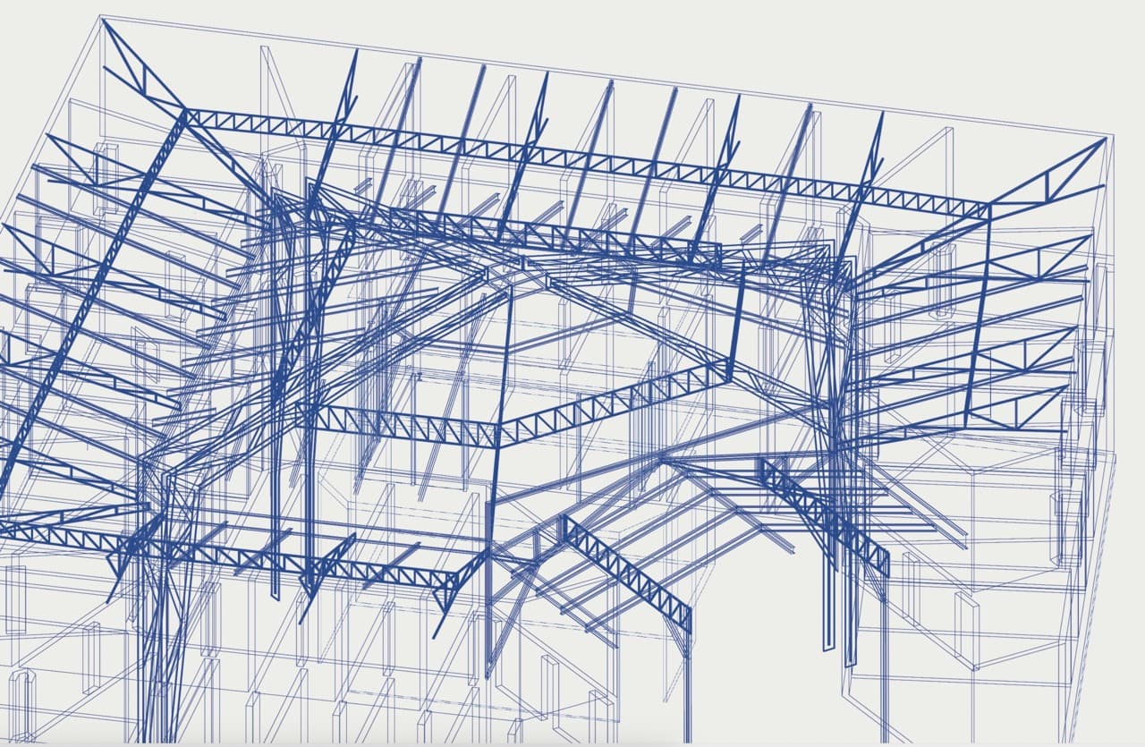 Axonométrie filaire structurelle existante
